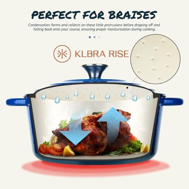 Cast Iron Dutch Oven Pot with Lid – Deep Cooking Pot for Bread, Stews, Casseroles – Oven Safe Cookware, Kitchen Essential & Wedding Gift – Compatible with All Heat Sources (Blue)