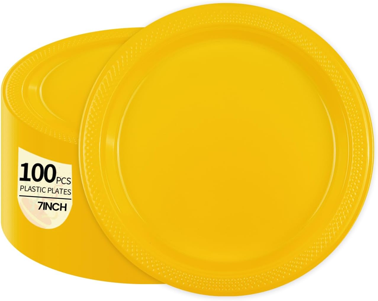 7inch Yellow Plastic Plates Disposable 100 pcs Party Dessert Dinner Plates Heavy Duty for Party,Wedding, Valentines