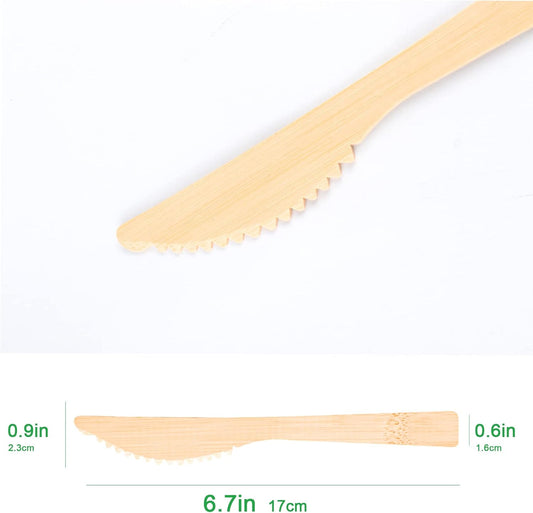 100% Bamboo Utensils -100 PK 6.7" Bamboo Compostable Knives Disposable Bamboo Cutlery Set Biodegradable Eco Friendly Renewable Flatware Knife