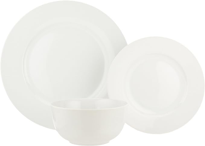 Amazon Basics Kitchen Dinnerware Set, Microwave and Dishwasher Safe, Plates, Bowls, Service for 6, 18-Piece, White