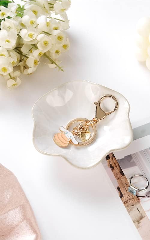 Lotus Leaf Shape Ring Holder Dish, Small Key Bowl, Ceramic Trinket Tray Jewelry Dish Organizing Necklace Earrings for Mom Friend Sister, White. All Jewelries Are NOT Included.