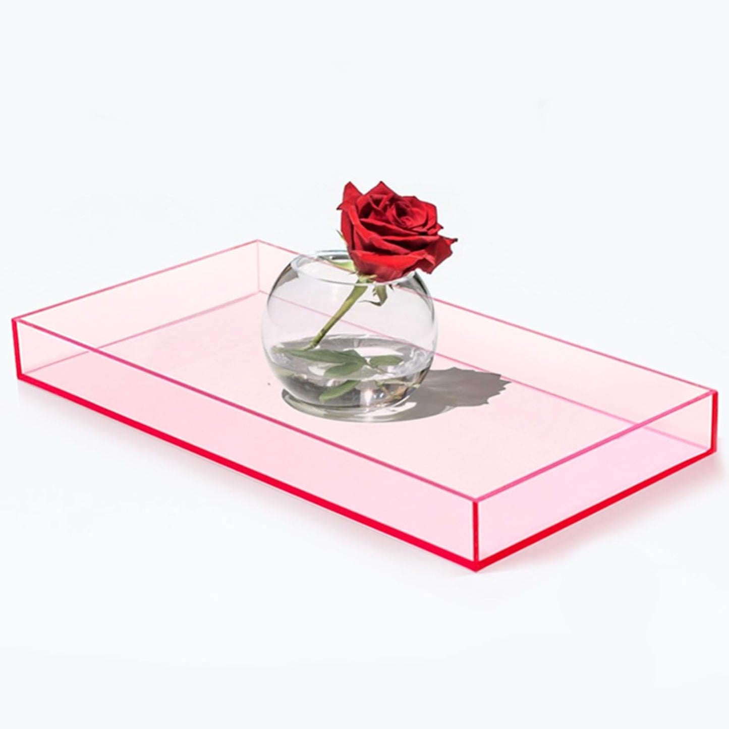 SetGame Pink Acrylic Serving Tray with Handles, Pink Decorative Storage Arylic Trays, Small Simple Vanity Tray Food Tea Fruit Dinner Snack Tray for Bar Kitchen Party, Bathroom Tray, 10X5 Inch