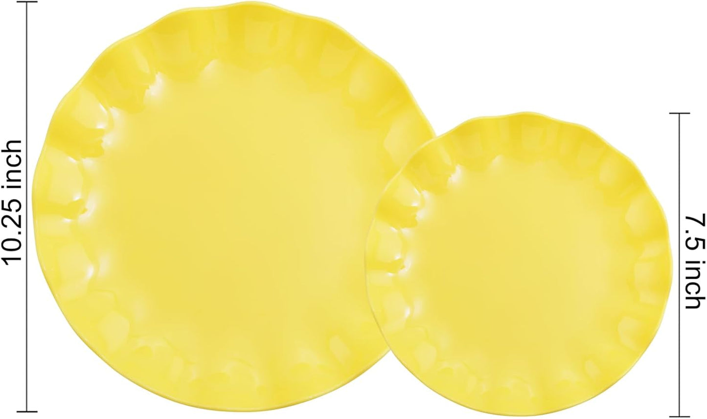 LIYH 24 Pcs Yellow Plastic Plates Reusable, Unbreakable Dinner Plates, Salad Plate, Microwave & Dishwasher Safe, Plate Sets Perfect for Parties,Birthday,Picnics (12guests)