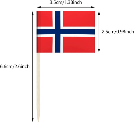 100 Pack Norway Flag Norwegian Toothpick Flags, Cocktail Picks Mini Stick Cupcake Toppers Country Picks Party Decoration Celebration Cocktail Food Bar Cake Flags (Norway)