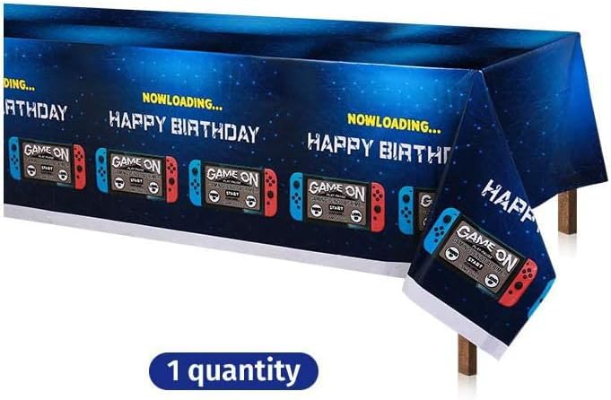 162CT Video Game Party SuppliesTableware Kit - Blue, Serves 20 Guests - Includes Happy Birthday Banner, Plates, Cups, Straws, Napkins, Utensils, Table Cover for Video Game Themed Birthday Parties