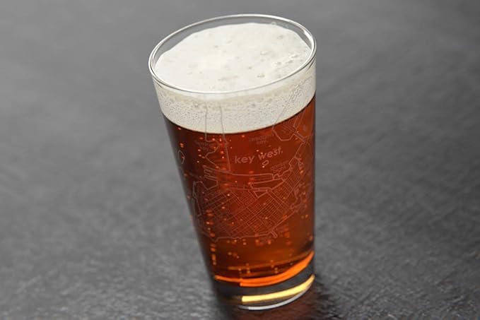 Well Told Engraved Key West Florida Map Pint Glass, Etched Beer Gift (16 oz, Clear) City Map Pint, Custom City Glassware, Gifts For Beer Lovers
