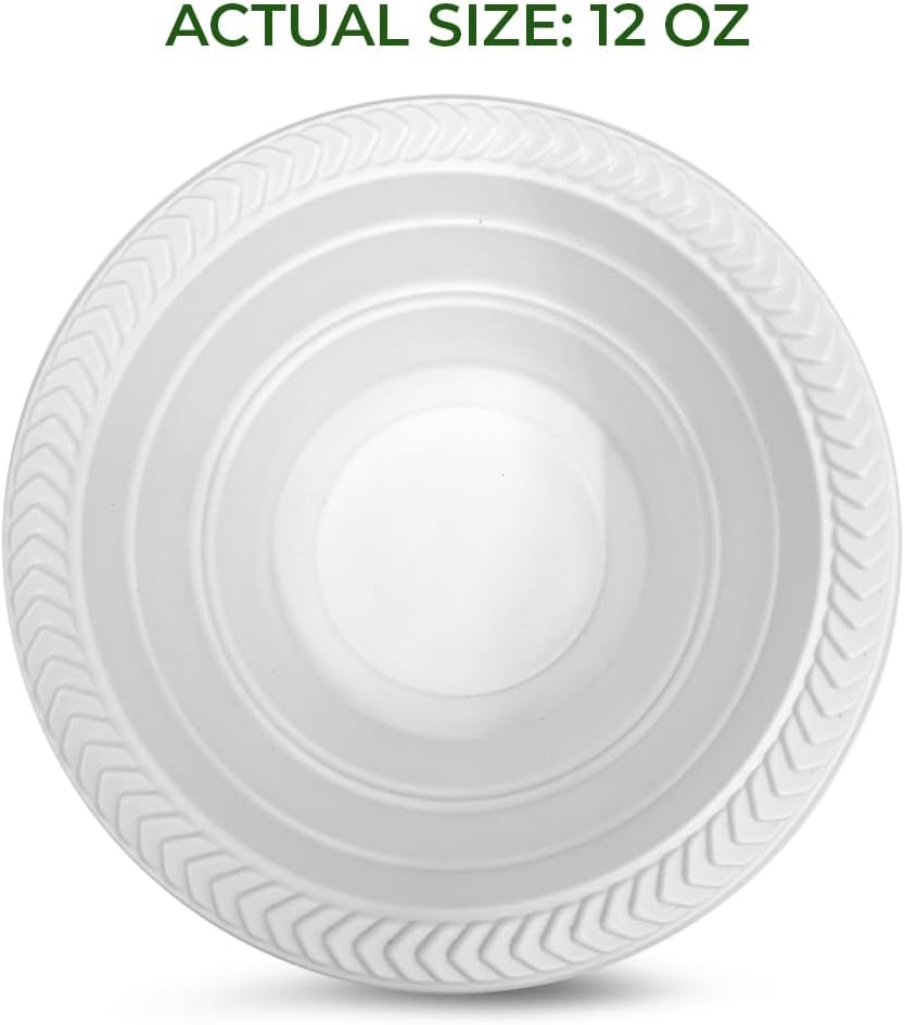 Betta 12 Oz Disposable Plastic Soup Bowls, White, 800 Count, Bulk Case for Schools, Breakrooms and Cafeteria, Microwave Safe (8 Pack Per Box x100)