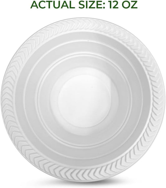 Betta 12 Oz Disposable Plastic Soup Bowls, White, 800 Count, Bulk Case for Schools, Breakrooms and Cafeteria, Microwave Safe (8 Pack Per Box x100)