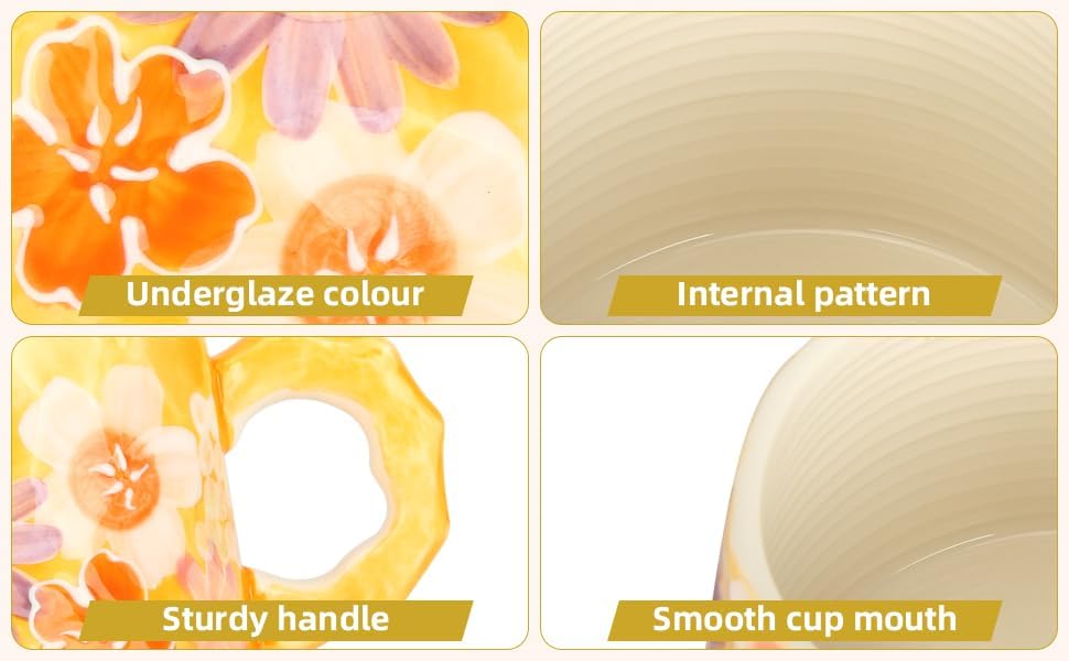 13oz ceramic mug, enlarged and thickened breakfast cup, suitable for spring, summer, autumn and winter, hand-painted cup, a personalized gift for girlfriend.