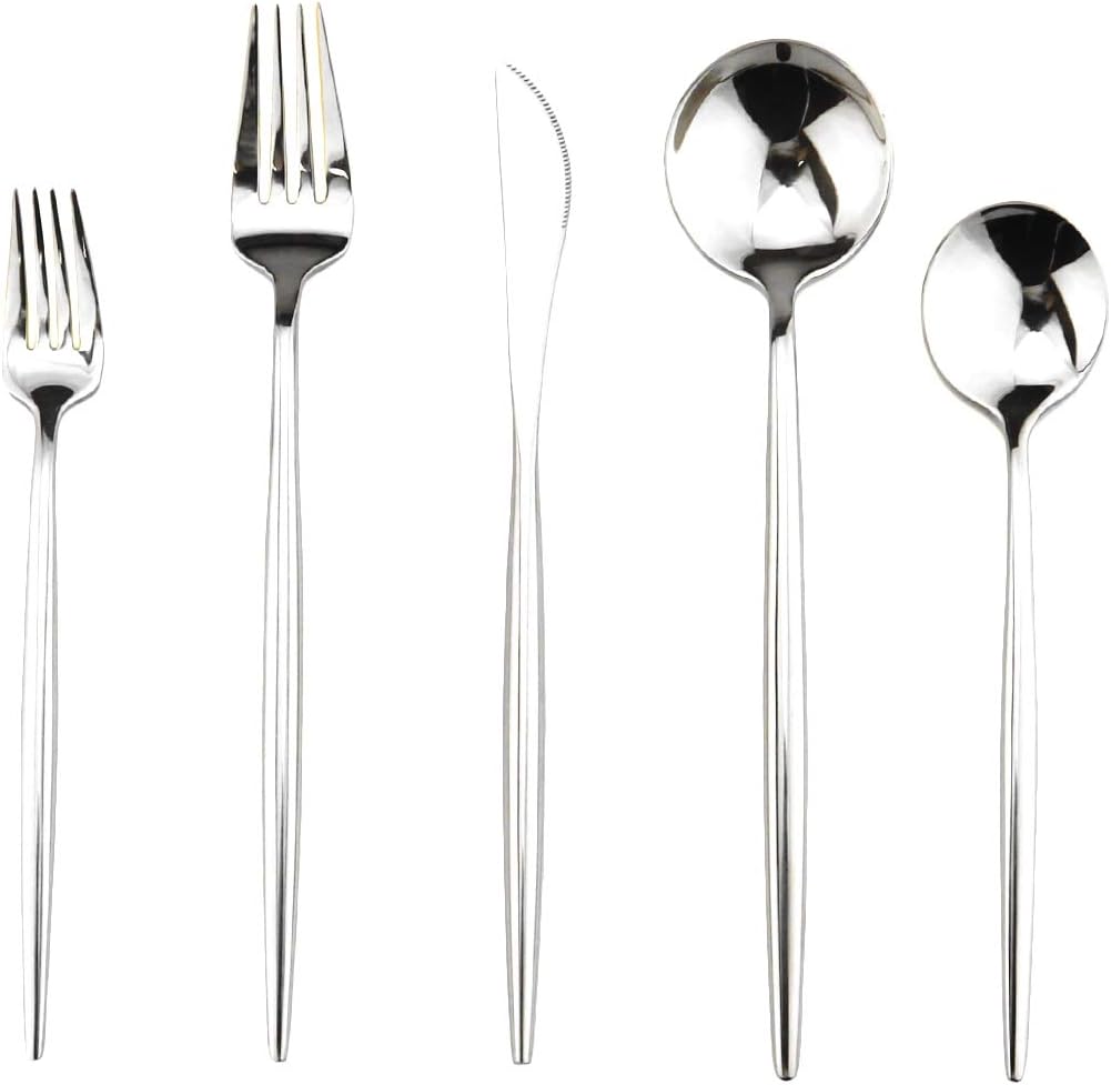 Gugrida Portable Silverware Set - 20-Piece Flatware Cutlery Set - 18/10 Stainless Steel - Mirror Polishing Silver - Travel Elegant Modern Utensils - Service for 4 Include Steak Knife Dinner Fork Spoon