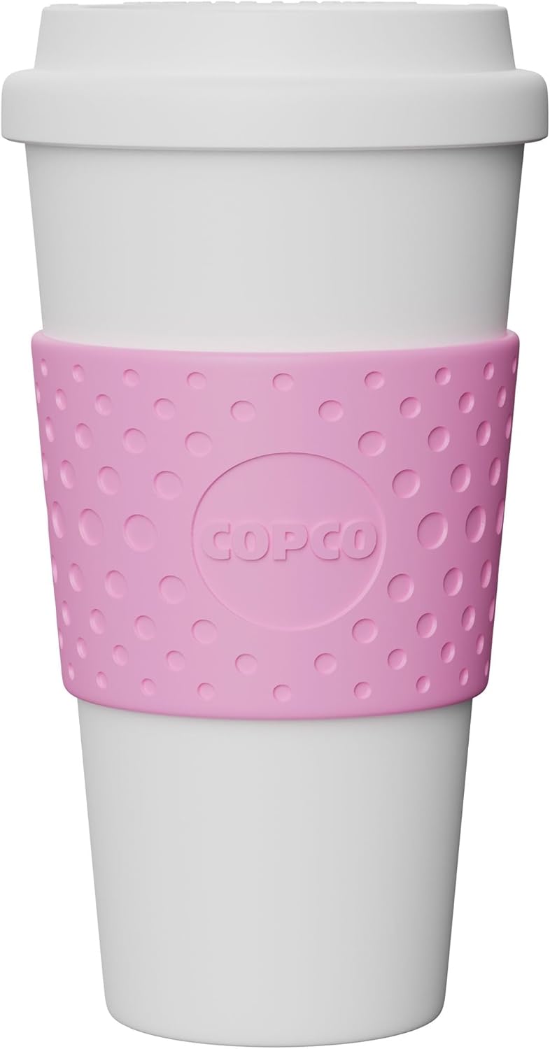 Copco Acadia 16 oz Travel Mug - Insulated Reusable Coffee Tumbler with Double-Walled Plastic, Leak-Proof Lid, BPA-Free - Portable Mug for Hot & Cold Drinks, Cup Holder Friendly (Bubble Gum)