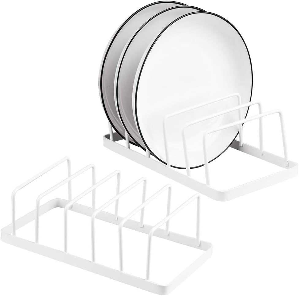Tomorotec Dish Plate Storage Drainboard 2-Pack, Alloy Steel Kitchen Pot Lid Holder Dish Plate Drying Rack Drainer Stand Multifunctional Cabinet Organizer