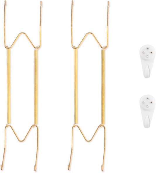 2 Pack Plate Hangers for The Wall, Suitable for 12-16 inch Art Plate, Stainless Steel Invisible Heavy Duty Wire Plate Holder with Wall Hooks, Plate Hangers for Displaying Plates, Platter, Dish, Gold