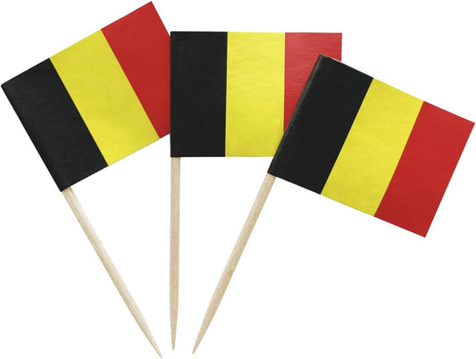 100PCS Belgium Flag Belgian Small Toothpick Flag Decor Mini Cupcake Toppers Cocktail Food Flags Decorations Cocktail Picks
