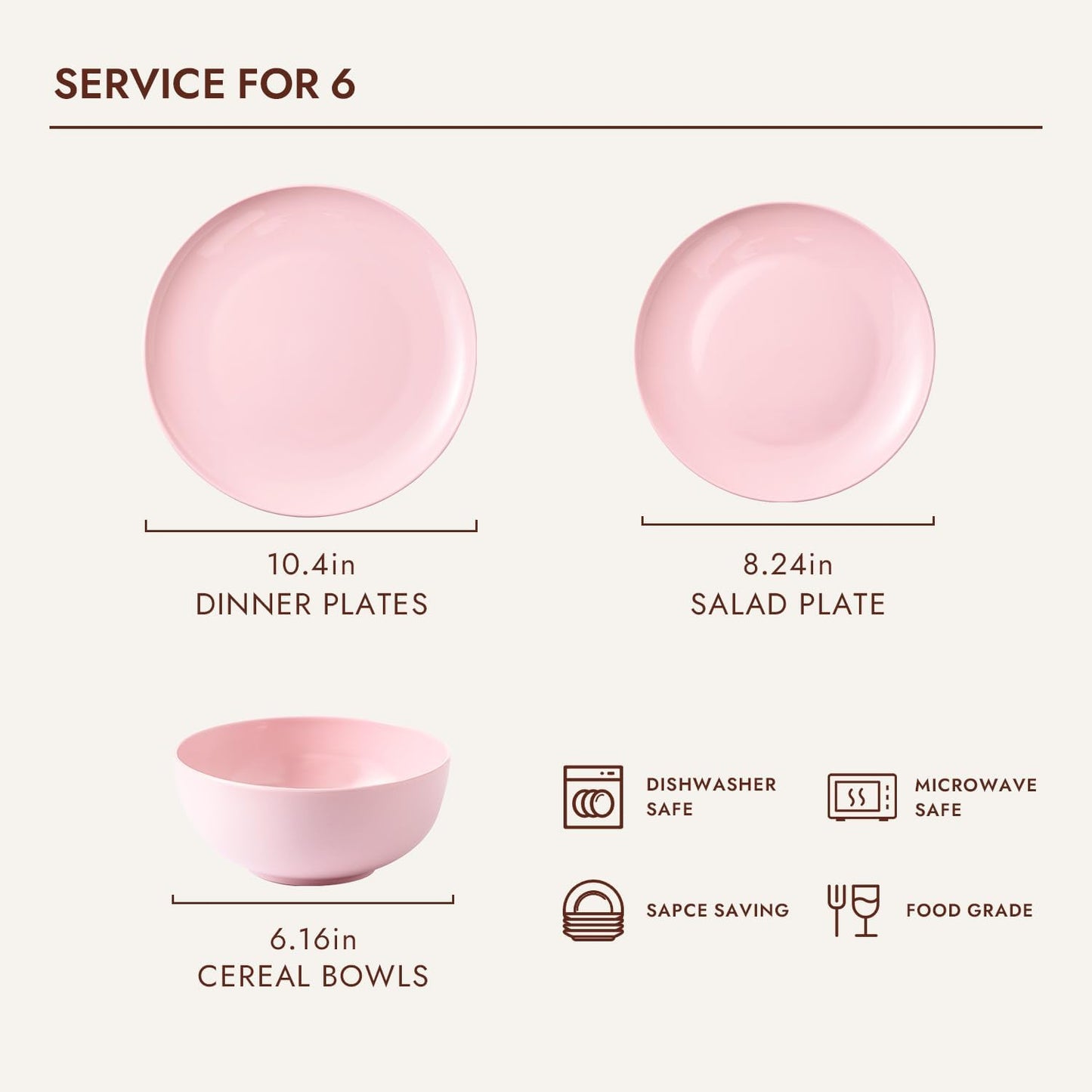 KINGSTONE Bone China Dinnerware Sets, 18-Piece Dinnerware Set for 6, Lightweight Durable, Dishwasher Safe, Tableware for Daily Use with Elegant Design, Pink