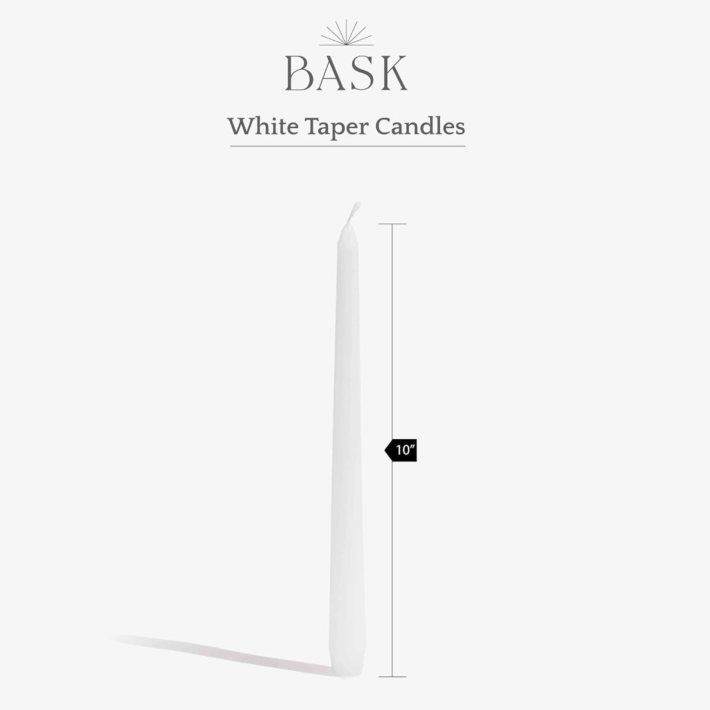 Bask 10-inch Taper Candles - Unscented and Dripless - Burns for 8 Hours - Home Decor for Dinner Table, Kitchen, and Bedroom - Perfect for a Romantic Date or Anniversary - 30-Pack - Ivory