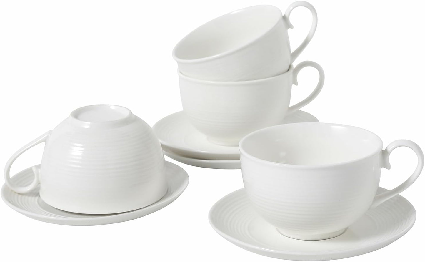 10OZ Porcelain Cappuccino Cups with Saucers, Ceramic Espresso Cups Set, White Coffee Cup and Saucer, White Tea Cup Set, Dishwasher & Microwave Safe, Gift for Anniversary or Housewarming (4PCS) ﻿