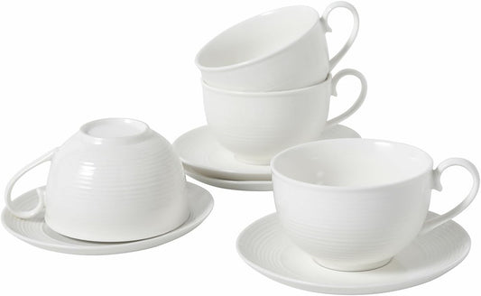 10OZ Porcelain Cappuccino Cups with Saucers, Ceramic Espresso Cups Set, White Coffee Cup and Saucer, White Tea Cup Set, Dishwasher & Microwave Safe, Gift for Anniversary or Housewarming (4PCS) ﻿