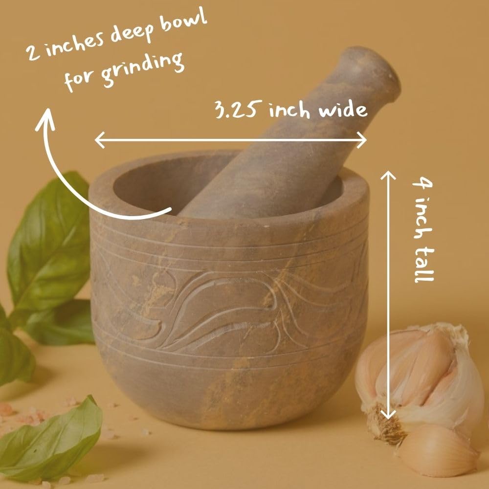 Small Mortar Pestle Set, Kitchen Tools, Kitchen Countertop Decor, Grinding, Crushing, Herbs, Garlic, Nuts, Spices, Rustic Style, Handcrafted, Made from Soapstone, Gray