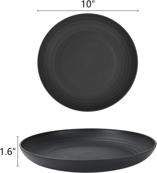 Homienly Dinner Plates Set of 8 Alternative for Plastic Plates Microwave and Dishwasher Safe Wheat Straw Plates for Kitchen Unbreakable Plate Set (Black, 10 inch)