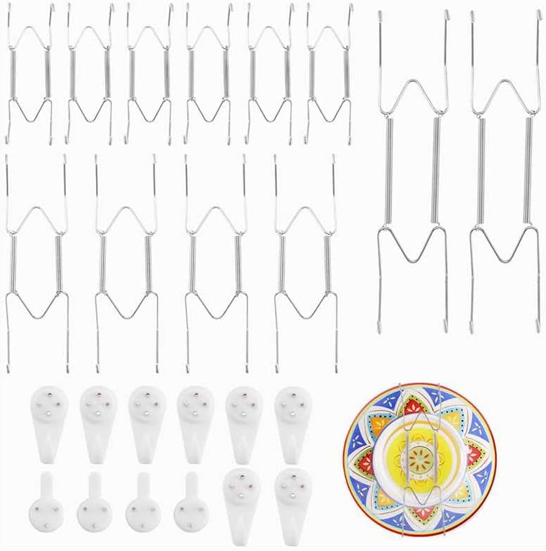 12 Pack 6/8/10 Inch Decorative Plate Medium Plate Hangers for The Wall, Invisible Stainless Steel Wall Hangers for Display with Hooks, for Platter/Dish/Picture(Silver)