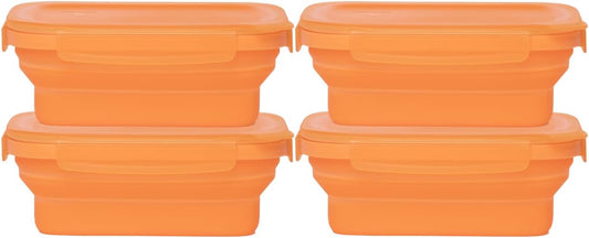 Drip EZ Secondz Collapsible Food Storage Containers – Set of 4, Space-Saving Airtight Meal Prep & Leftover Containers – Microwave, Freezer & Dishwasher Safe, BPA-Free, Locking Lids – Orange