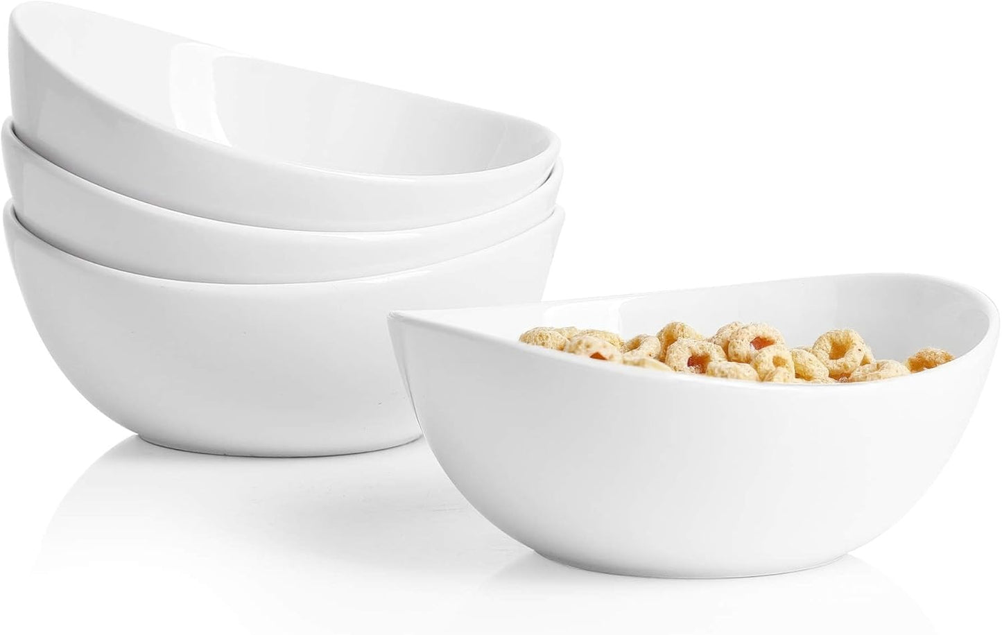 Sweese Porcelain Bowls Set of 4-18oz, 6 Inch, Versatile for Soup, Cereal, Fruit, Rice - Microwave, Dishwasher, Oven Safe, White