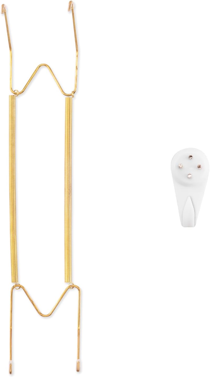 Plate Hangers for The Wall, Suitable for 16-20 inch Decorative Plate, Stainless Steel Wire Plate Holder with Wall Hooks and Rubber tip Protectors, Plate Hangers for Displaying Plates, Platter, Gold