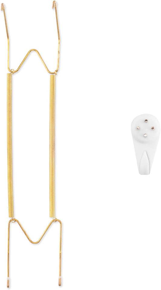 Plate Hangers for The Wall, Suitable for 16-20 inch Decorative Plate, Stainless Steel Wire Plate Holder with Wall Hooks and Rubber tip Protectors, Plate Hangers for Displaying Plates, Platter, Gold