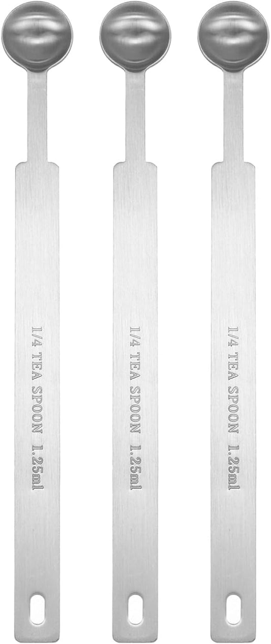 HARFINGTON 3pcs Single Measuring Spoon 1/4tsp (1.25ml) Teaspoon/Tablespoon 430 Stainless Steel Single Tiny Square Bowl Measuring Spoon Long Handle Measure Scoop