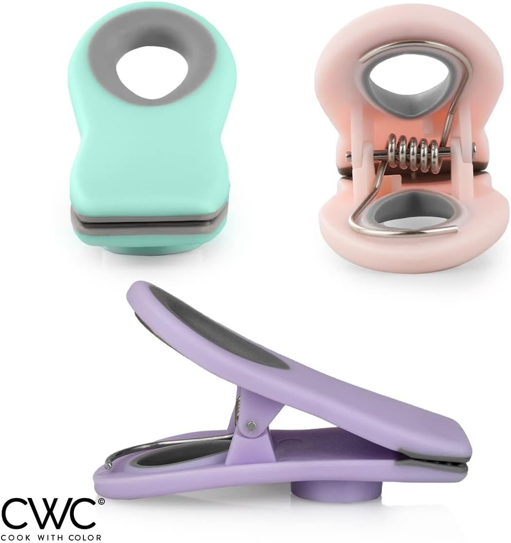 COOK WITH COLOR Bag Clips with Magnet- Food Clips, Chip Clips, Bag Clips for Food Storage with Airtight Seal Grip for Bread Bags, Snack Bags and Food Bags (Multicolor, Pack of 10)