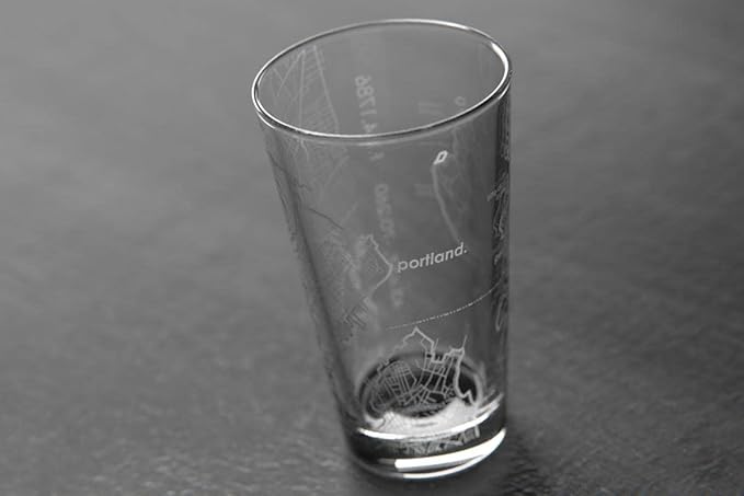 Well Told Engraved Portland Maine Map Pint Glass, Etched Beer Gift (16 oz, Clear) City Map Pint, Custom City Glassware, Gifts For Beer Lovers