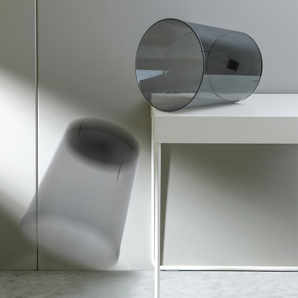 Bathroom Trash Can 7.5 x 6.3 x 8.1 Inch Small Trash Can Plastic Wastebasket Large Capacity Grey Round Garbage Can for Bathroom Bedroom Office Kitchen Dorm Room (M)