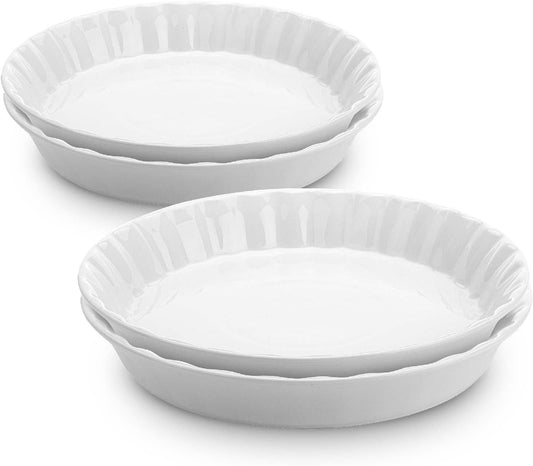 BTaT- Classic White Ceramic Pie Dish Set, 4 pcs, 10.5" & 9.5", Pie Pans for Baking, Christmas Gifts
