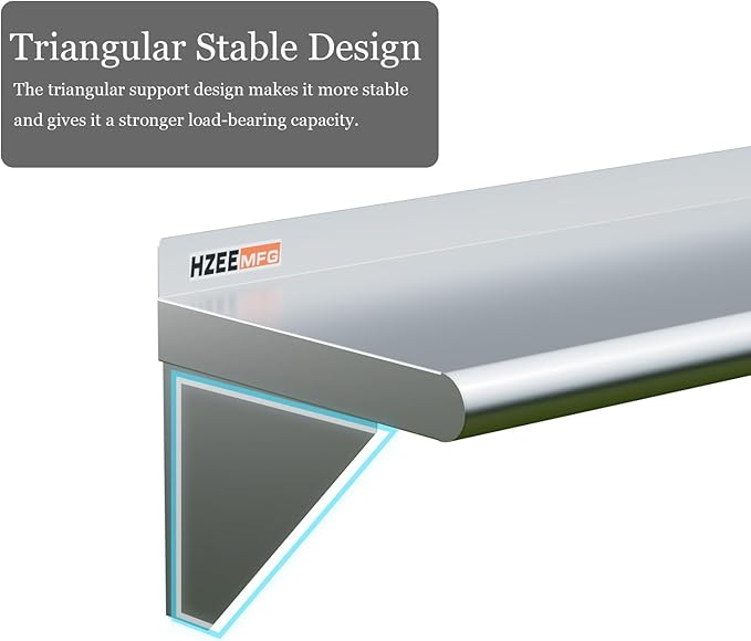 Stainless Steel Wall Mounted Shelf 14x48 inches 4ft, Commercial Food Service Metal Storage Rack Shelves for Kitchen, Restaurant, Garage and Laundry