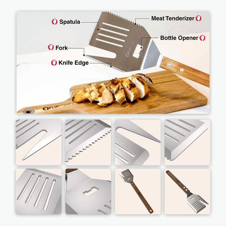 Boss - 5 in 1 Grill Spatula with Knife, Fork, Bottle Opener and Turner BBQ Tools. All in One Grill Accessories Set for Outdoor Grills. 18 inch Grilling Accessories BBQ Set
