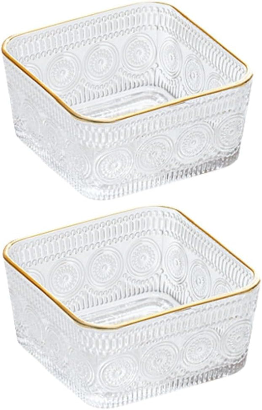 9 OZ Small Clear Candy Dish Vintage Candy Bowl Cute Square Sunflower Glass Bowl for Dessert,Snack,Fruit,Icecream,Yogurt,Dipping,Mini Serving Bowl,set of 2