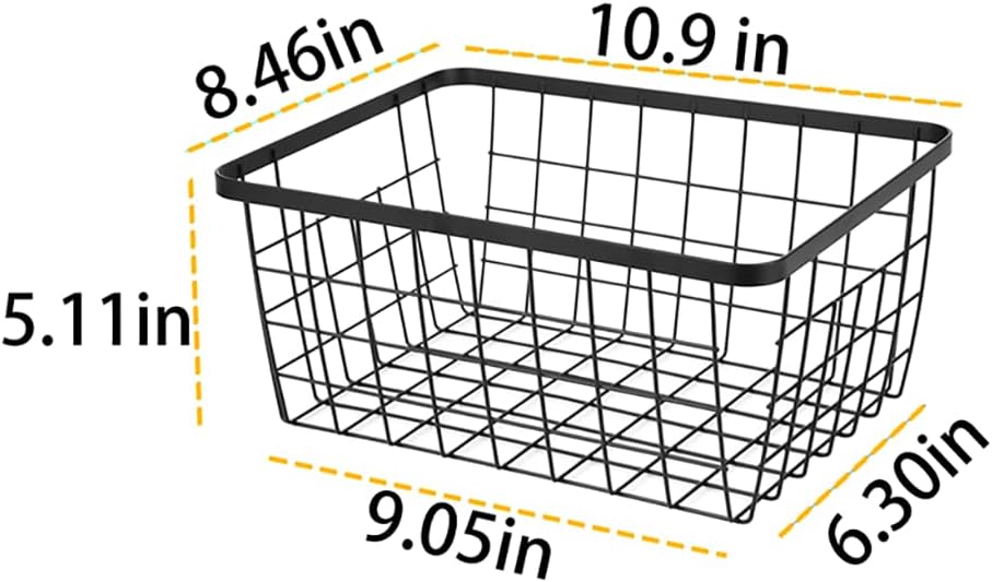 Kitchen Metal Wire Baskets with Handles Food Storage Organizer, Household Refrigerator for Cabinets,Pantry,Bathroom,Black,2 Pack