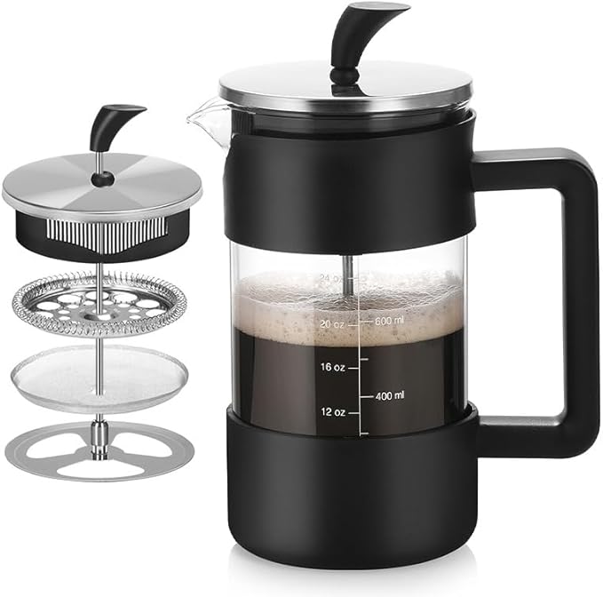 Modern French Press Coffee Maker, 34oz (1 Liter), Heat-Resistant Borosilicate Glass with No-Drip Spout, for Home, Office or Gift