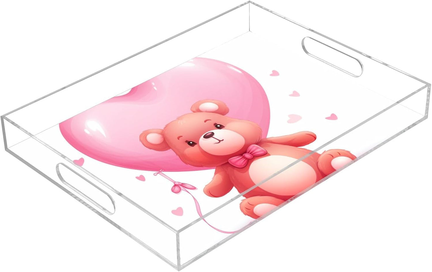Plastic Food Serving Tray Decorative Vanity Trays for Bathroom Bear Heart 1 Coffee Table Kitchen Counter 11.8 * 15.7in