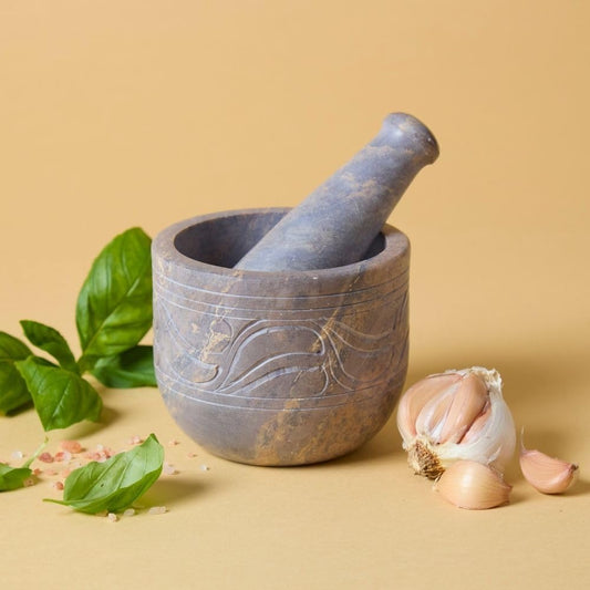 Small Mortar Pestle Set, Kitchen Tools, Kitchen Countertop Decor, Grinding, Crushing, Herbs, Garlic, Nuts, Spices, Rustic Style, Handcrafted, Made from Soapstone, Gray