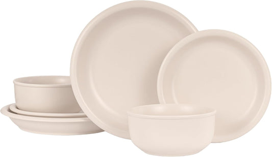 GZG Vintage Series - Ceramic Dinnerware Set for 2, 6 Pieces Stoneware Plates and Bowls Set, Lead-Free, Handcrafted Dishes Set, Microwave & Dishwasher Safe - Cream White
