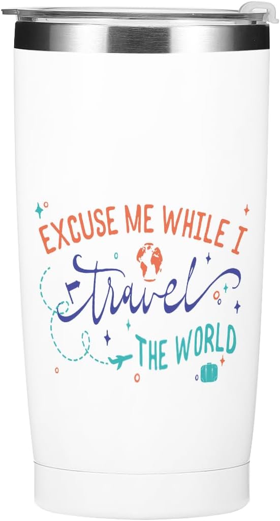 Travel Gifts Tumbler, Travel Essentials 20 oz Stainless Steel Coffee Mug，Insulated Cup with Lid for Car Office Camping, Flight Vacation Gifts for Women Men Travelers Girls Trip Christmas Birthday