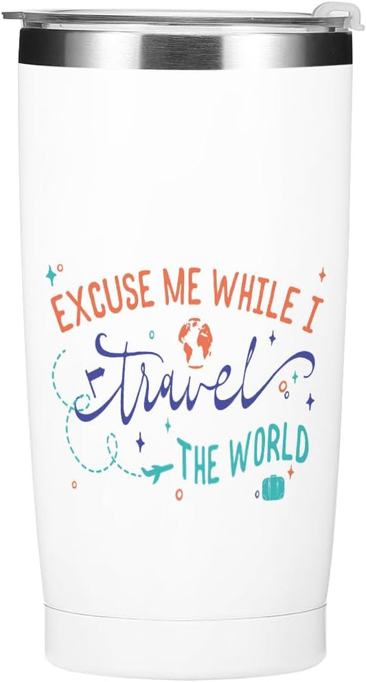 Travel Gifts Tumbler, Travel Essentials 20 oz Stainless Steel Coffee Mug，Insulated Cup with Lid for Car Office Camping, Flight Vacation Gifts for Women Men Travelers Girls Trip Christmas Birthday