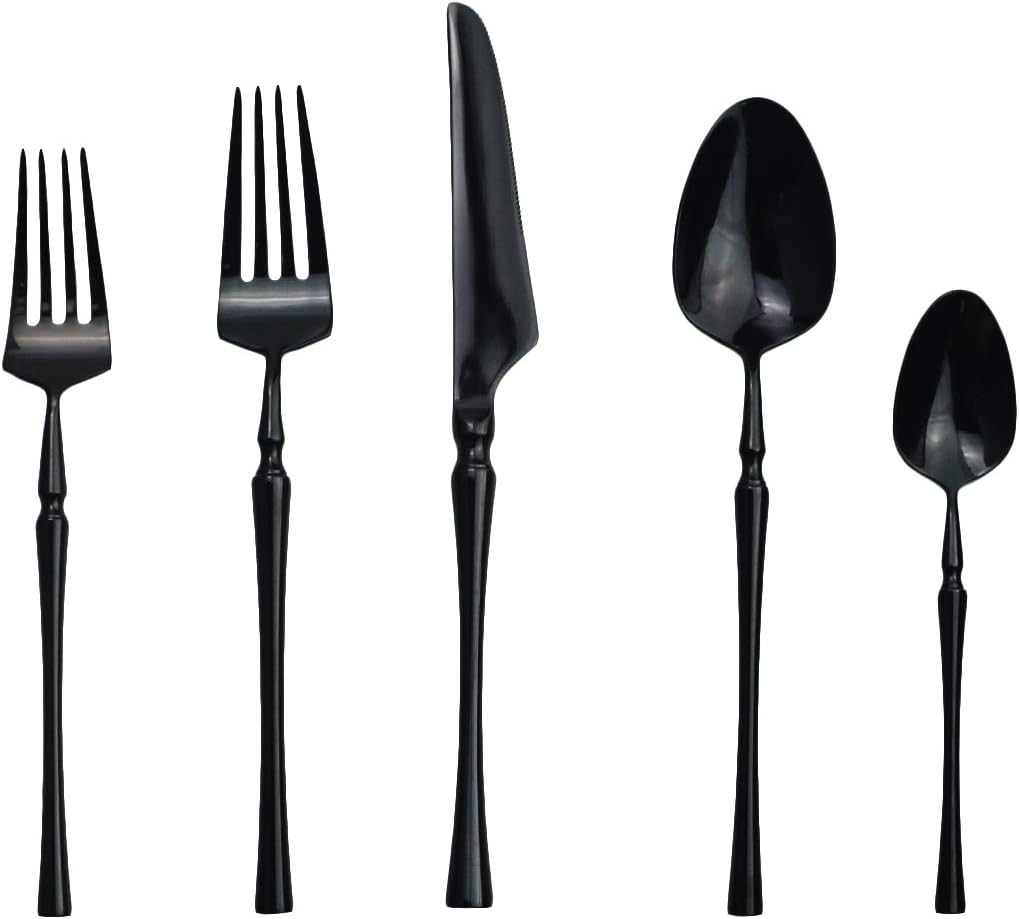 Gugrida Black Silverware Set, 5-Piece 18/10 Stainless Steel Flatware Cutlery Set for 1,Mirror Finish, Ideal for Wedding Festival Party Home Kitchen, Dishwasher Safe