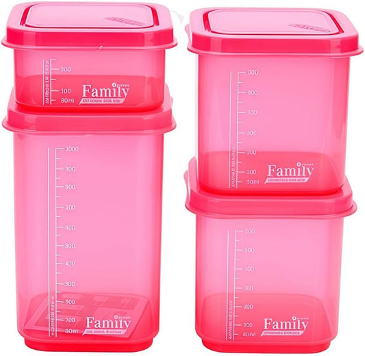 4PCS Family Airtight Food Storage Containers with Lids Set, BPA-Free Food Grade Plastic Stackable Snack Fruit Containers,Leak-proof Kitchen Pantry Organizers for Pasta, Nuts, Dry Goods (Pink)