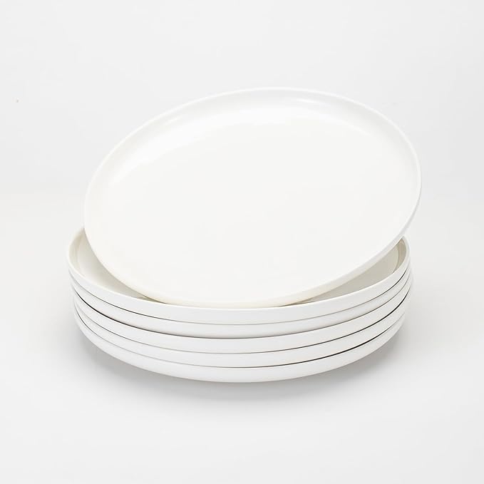 AntoKueh White ceramic plates set of 6, 10.3 Inch round Porcelain plate, 6-piece Salad dishes with shallow Edges for steak, Dessert, Dishwasher/Microwave safe