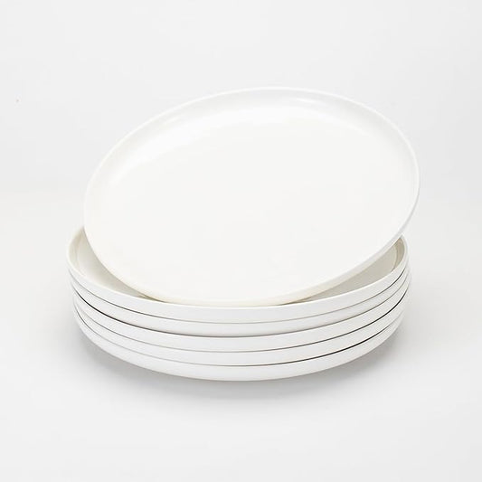 AntoKueh White ceramic plates set of 6, 10.3 Inch round Porcelain plate, 6-piece Salad dishes with shallow Edges for steak, Dessert, Dishwasher/Microwave safe