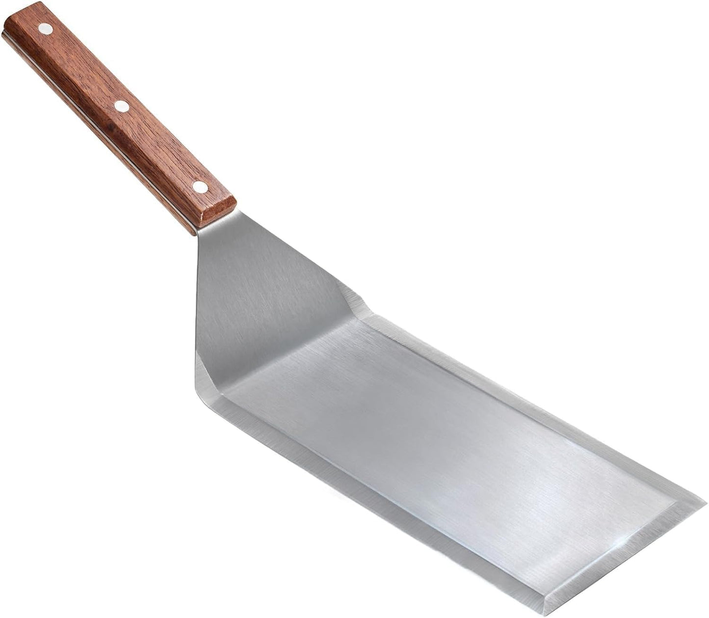 Professional Stainless Steel Extra Long Griddle Spatula with Wood Handle for Skillets,Thick Steel Blade Griddles & Pancake Flipper for Burgers, Omelet, and Versatile for Culinary Task, 8 x 4 inches