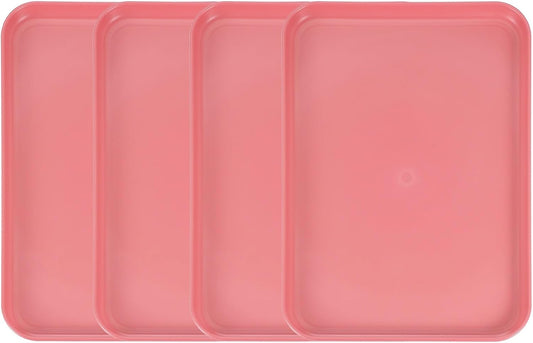 uxcell 4Pcs Plastic Serving Trays, 12.2 x 8.7 Inch Rectangle Food Trays Serving Cafeteria for Kitchen Restaurant Coffee Fruit Burger Lunch Dessert, Red